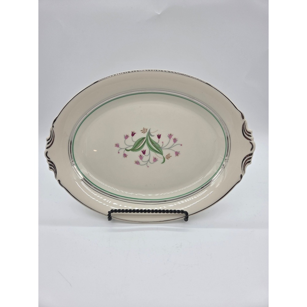 Syracuse‎ China Serving Platter 14" Ivory Pink Floral Oval Vintage Mid-Century